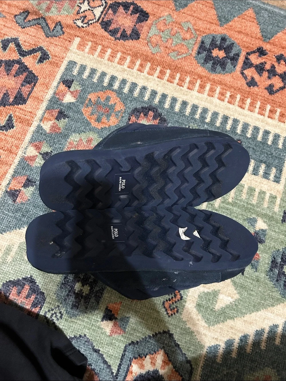 Polo by Ralph Lauren Navy Quilted Slip-On Slippers with White Pony